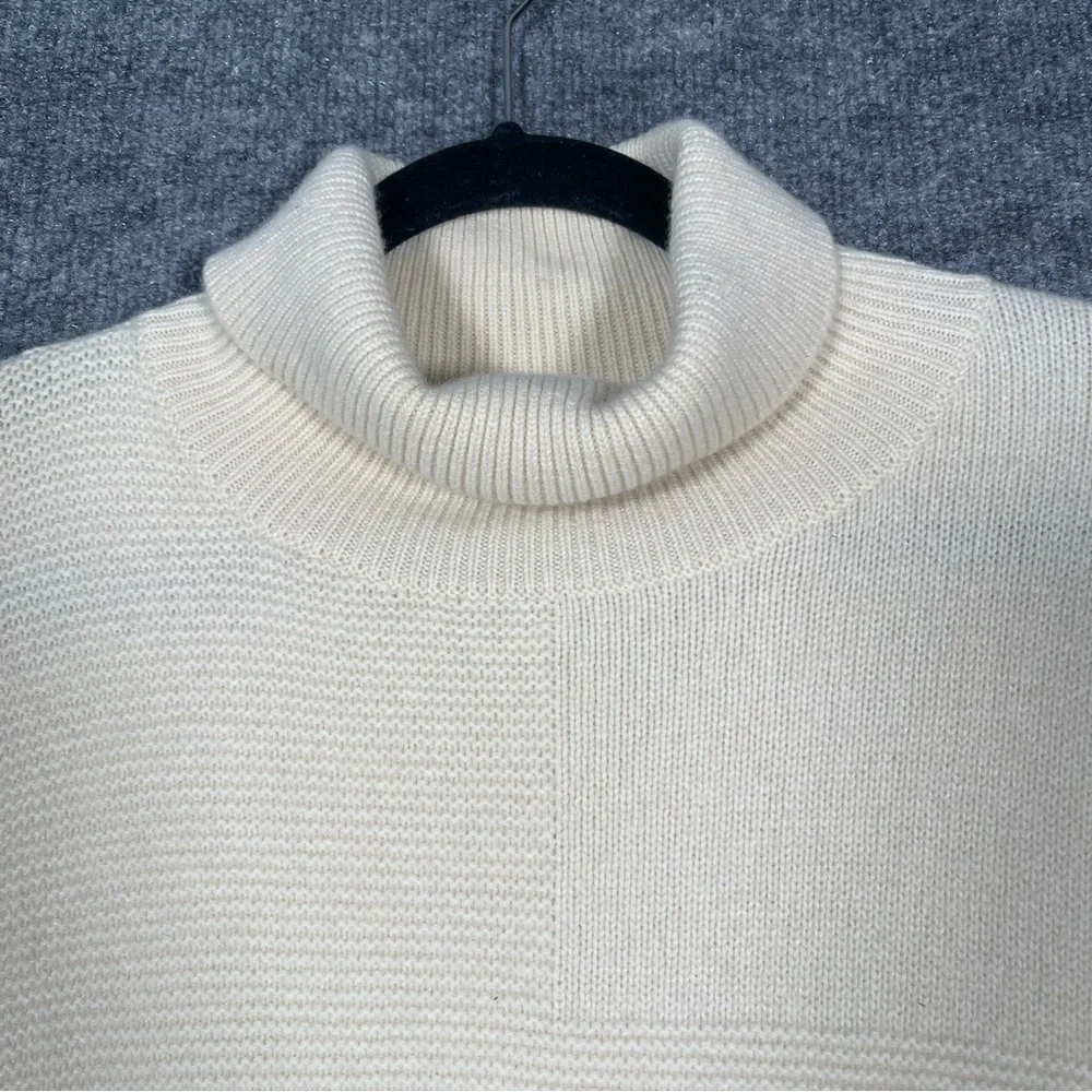 Nordstrom Womens Medium 100% Cashmere Ivory Knit 3D Patchwork Turtleneck Sweater